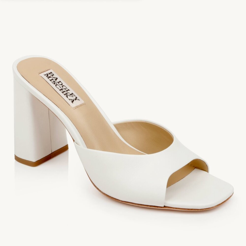 Badgley Mischka Cadence Block Heel Leather Slide Soft White 6.5 NEW